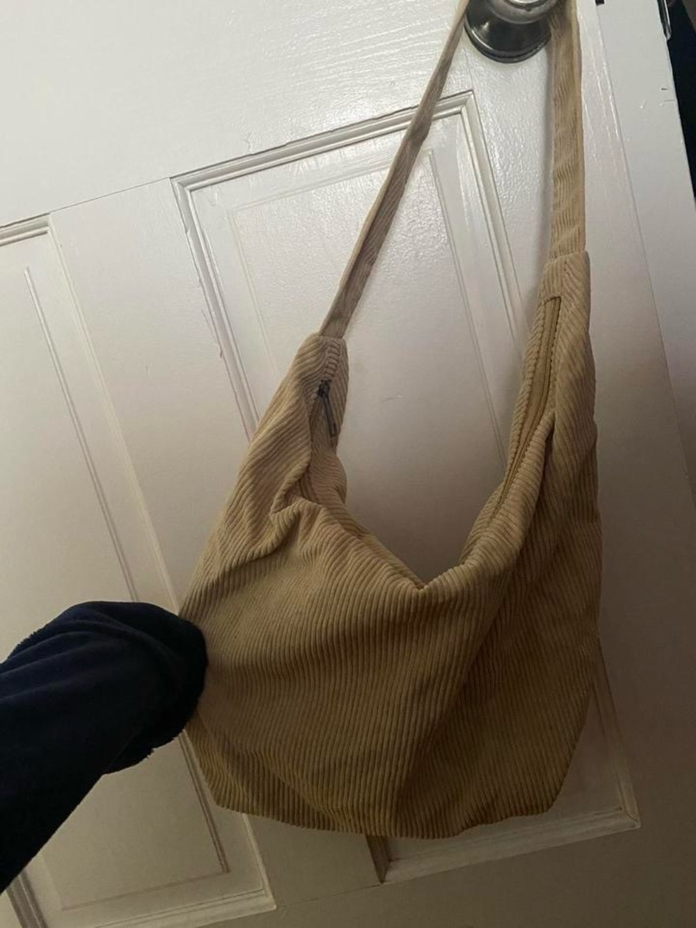 Corduroy Hobo Shoulder Bag in Beige